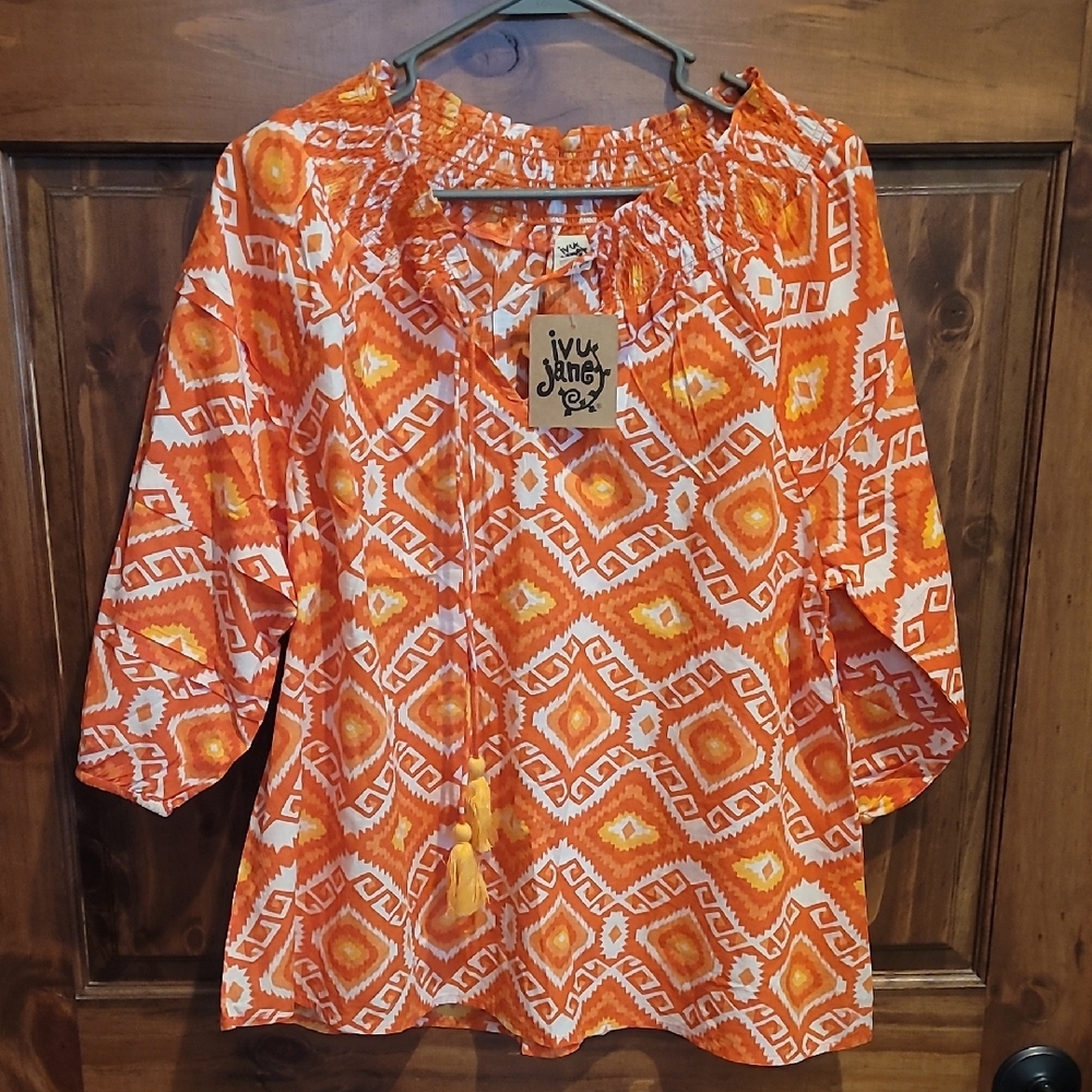Ivy Jane Vibrant Orange Geometric Blouse